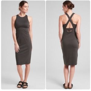 ATHLETA Deep Breath Bralette Cross Back Midi Dress Olive Gray Size Small
